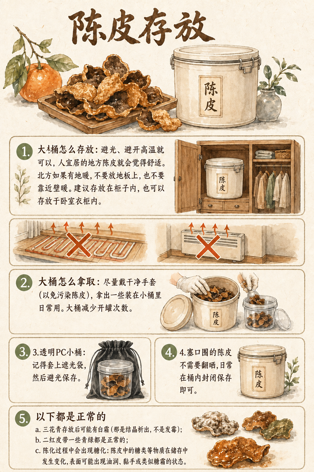 陈皮保存手绘说明图